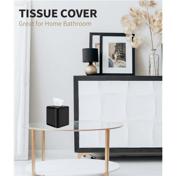 Black plastic square tissue box cover cube tissue holder for bathroom bedroom of - Picture 7 of 8